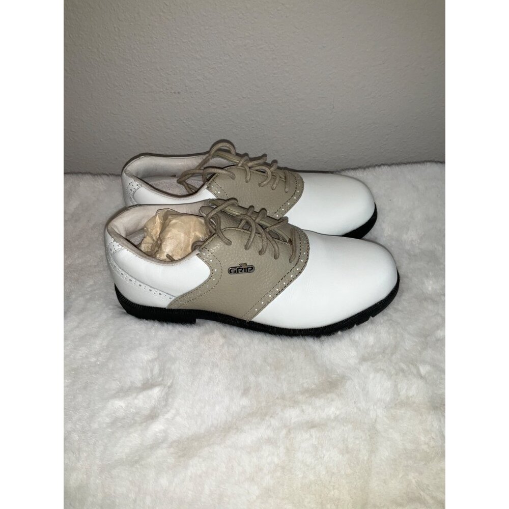GRIP GT Classic Women's Golf Shoes NEW size 6 White & Tan - Picture 4 of 9